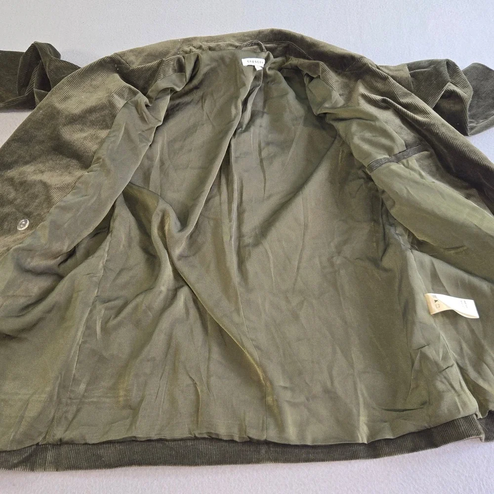 Crescent Corduroy Blazer Womens Small Olive Green Double Breasted CJ7487